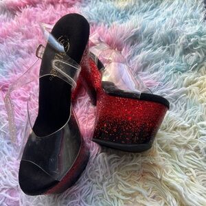 PLEASER Glitter Ombré Clear Front 6” Size 7 Heels